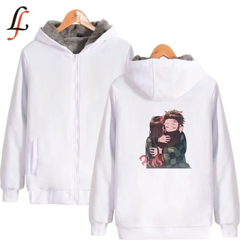 

Kimetsu no Yaiba Print Plus Thick Hoodies Sweatshirt Supper Warm Coat Winter Zipper Harajuku Jacket Unisex Streetwear Oversized