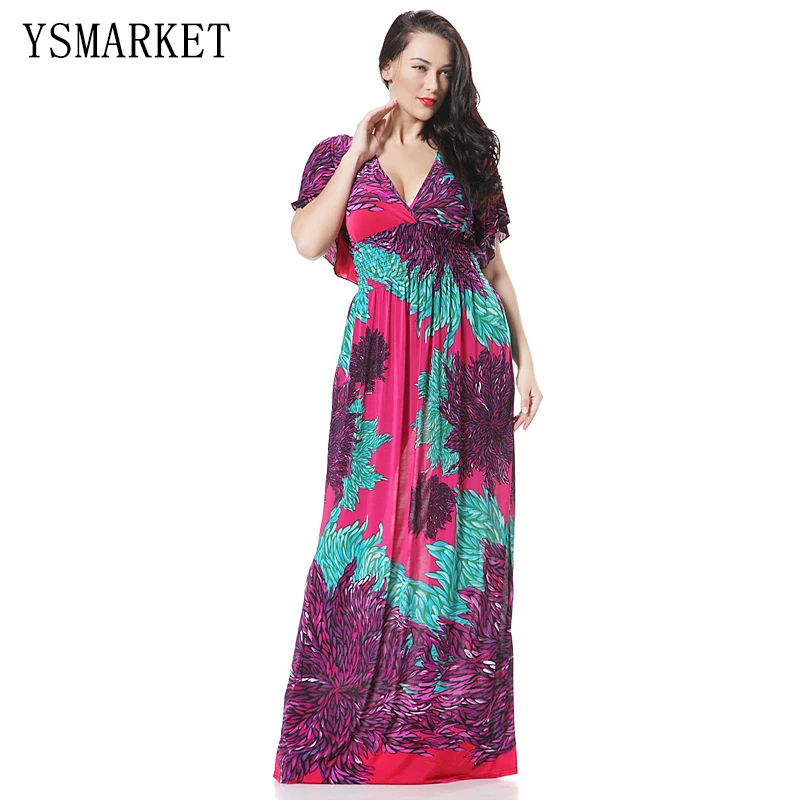 New plus size stylish bohemia style women dress sexy v neck high waist floral print maxi dress summer wear hot losse dress E3004 plus-floral-dress : image New plus size stylish bohemia style women dress sexy v neck high waist floral print maxi dress summer wear hot losse dress E3004 plus-floral-dress