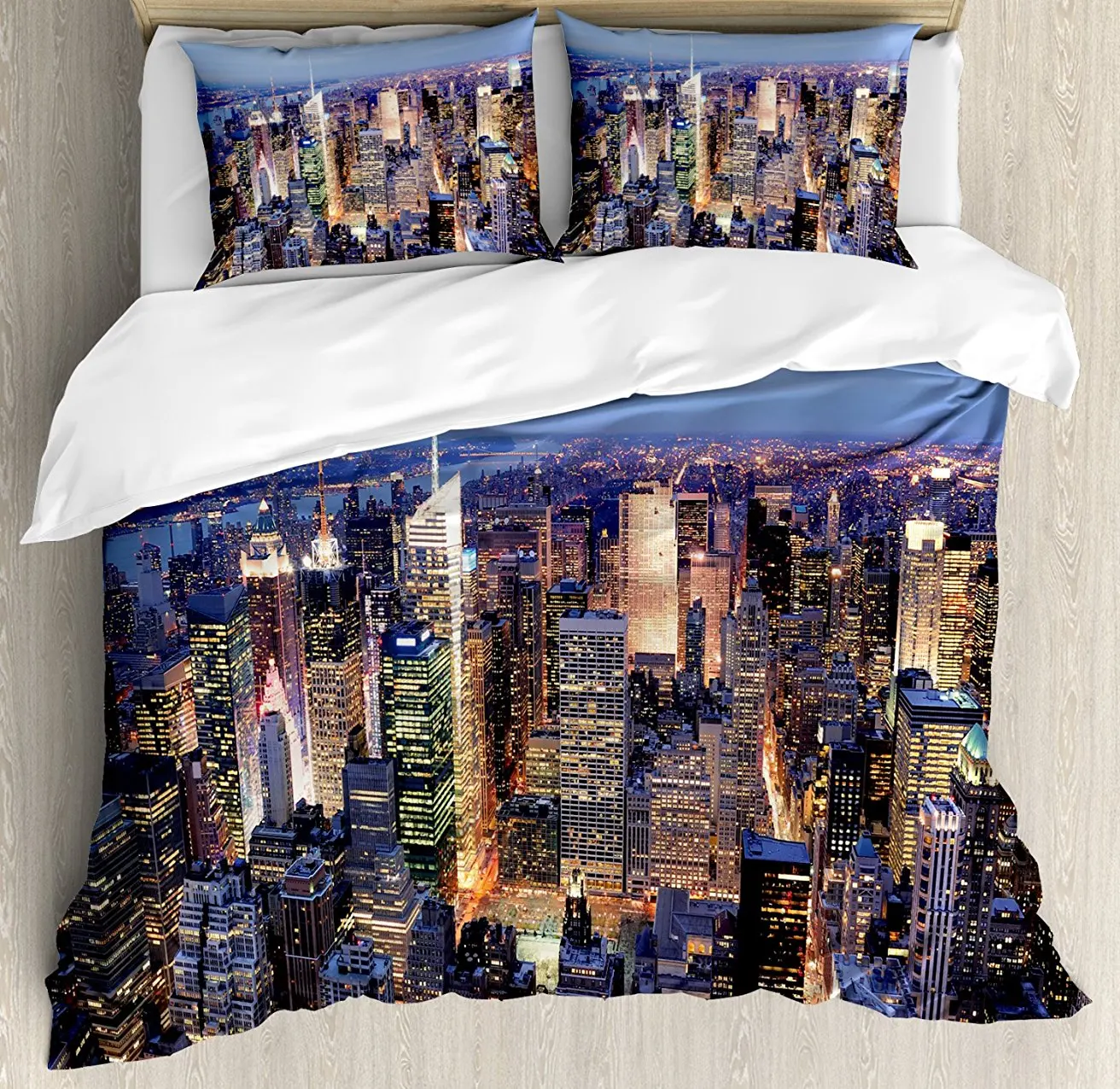 New York Duvet Cover Set Aerial View of NYC Full of Skyscrapers