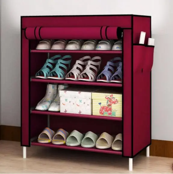 77*60*30 см четыре слоя нетканые Шкафы для обуви оксфорды стойка для обуви - Цвет: Красное вино