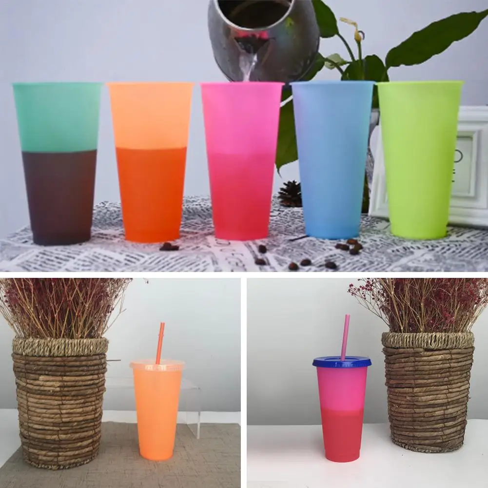 Discount Reusable Plastic Temperature Color Changing Cup With Straw Eco