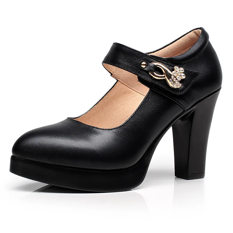 Женские черные туфли-лодочки на высоком каблуке с круглым носком модная женская обувь на платформе удобная обувь