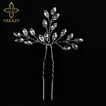 TREAZY Свадебная заколка для волос с кристаллами в виде листьев и цветов, серебряный цвет, заколка для волос ручной работы, заколка для невесты, аксессуары для волос