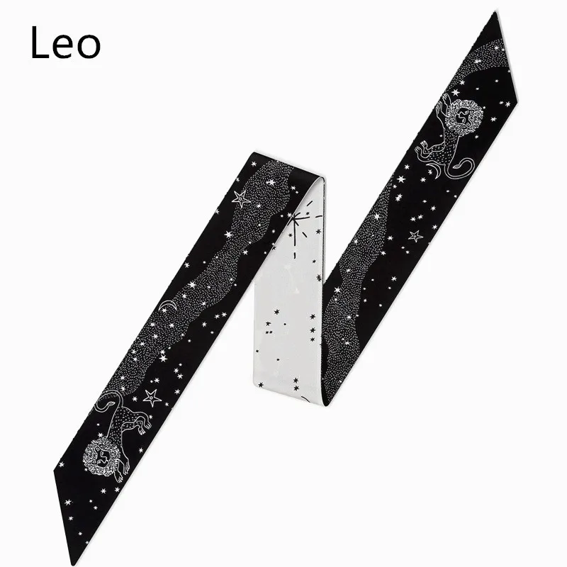12 созвездий серия Таро дизайн печати женский шелковый шарф модный головной маленький галстук связать обернуть мешок ленты волосы шарфы - Цвет: Leo