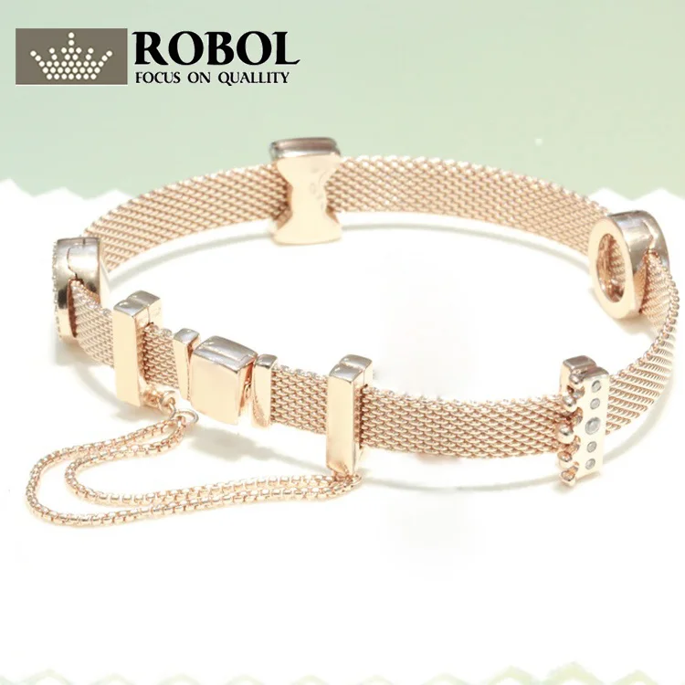 

ROBOL Original 925 Sterling Silver Reflexions Dazzling Rose Gold C Silicone Clip Strings Jewelry For Women 1:1 Crown Butterfly