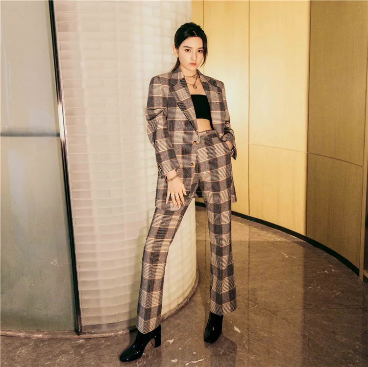 

New particular female temperament of cultivate morality show thin wide legged pants handsome little suit two piece F1206