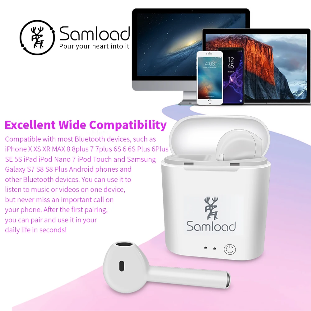 Samload Bluetooth Earphones Wireless Headphones I7 TWS Headset Stereo Music Ear bud Pods For Apple iPhone 6 7s 8 Samsung Xiaomi