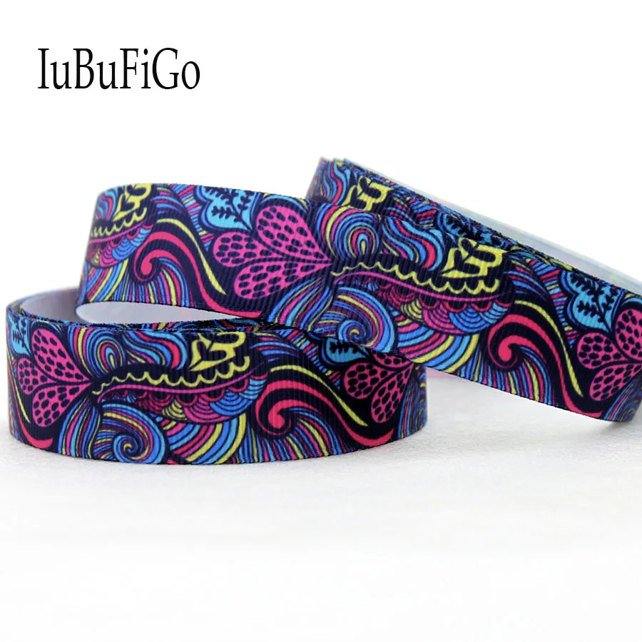 

[IuBuFiGo] 10 yard 7/8" 22mm Sea wave Printed Grosgrain Ribbon Polyester ribbons DIY bowhair handmade materials 10Y1132