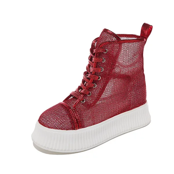 COOTELILI/весенние женские кроссовки; обувь на плоской платформе; повседневная женская обувь на плоской подошве; женская обувь на шнуровке; ботинки на толстой подошве - Цвет: Красный