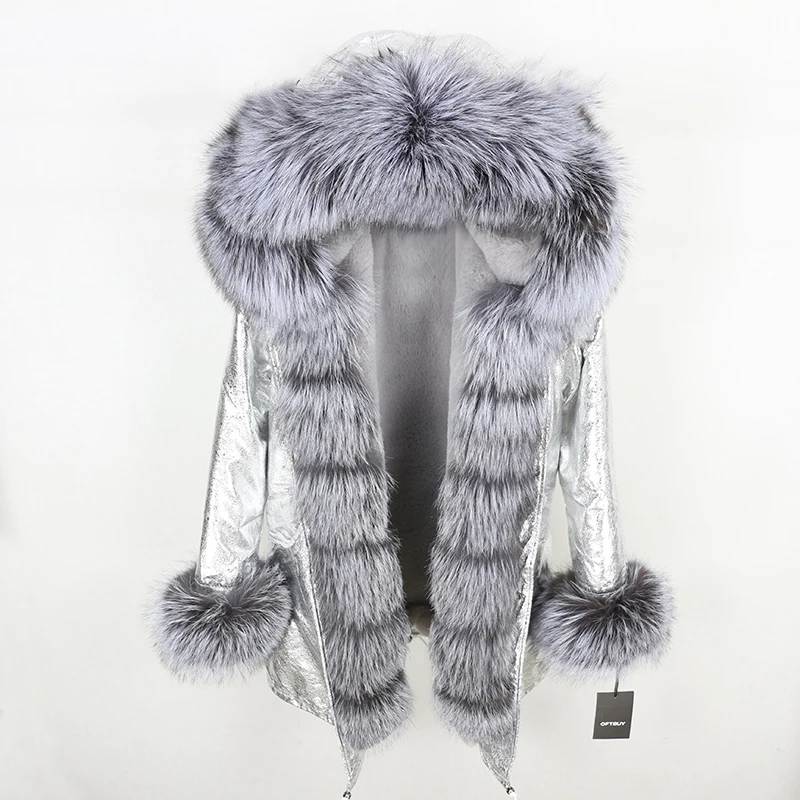 Brand Real Fur Coat Fashion Winter Jacket Women Natural Real Fox Fur Collar Loose Long Parkas Big Fur Outerwear Detachable