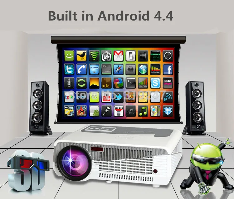 5500 люмен Смарт Android 4,4 ЖК-Телевизор led проектор Поддержка full hd 1080P 3d домашний кинотеатр цифровой видео проектор