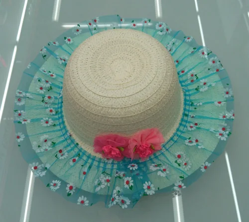 1 шт., новинка года, летняя детская шляпа для защиты от солнца, кружевная соломенная шляпа с 2 цветами для девочек, модная пляжная кепка, 5 цветов, и розничная - Цвет: Небесно-голубой