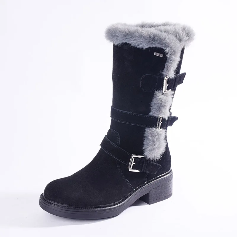

Cow Suede Winter Genuine Leather Boots For Women Mid-calf Women Boots Flat Fashion Snow Women Shoes botas mujer