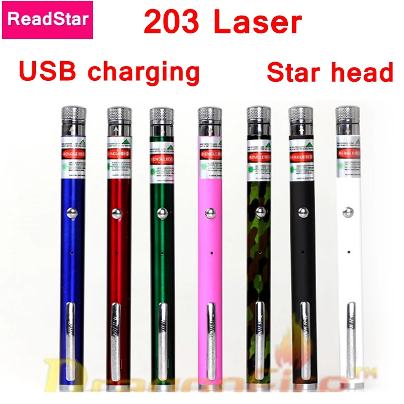 Readstar 203 usb شحن lase القلم ث/ستار نمط 2018 جديد أسلوب قابلة مؤشر الليزر الأحمر والأخضر ليزر 7 ألوان الجسم