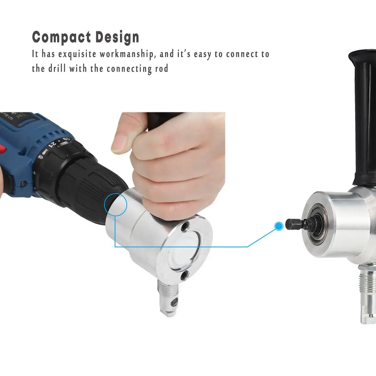 Tanie Przecinarka narzędzie tnące Nibbler Cutter zamocowanie wiertła podwójna głowica metalowa podwójna głowica blacha wiertarka 360 stopni regulowana