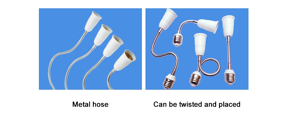 EeeToo Adapter E27 to E27 Extension Flexible Lamp Base 6CM 9CM 15CM 20CM 30CM 35CM 60CM Metal Hose Light Holder Converter Socket (6)