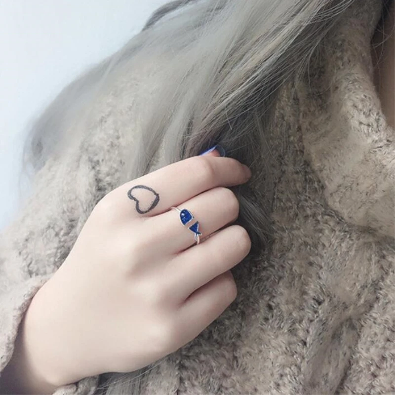 

Blue Fish Cute Simple Gift 925 Sterling Silver Temperament Personality Fashion Female Trendy Resizable Opening Rings SRI039