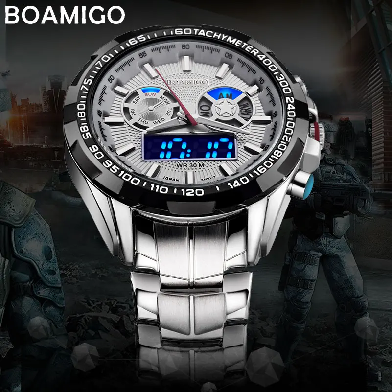 

Luminous Display Men Sports Watches Fashion Business Military Steel Digital Quartz Watch Gift Clock Waterproof Quartz Relogio