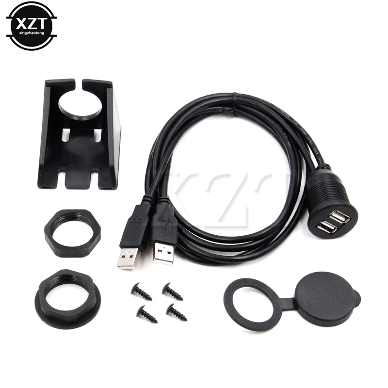 Dual USB Socket Extension Cable 1m for Car Dashboard Flush Mount Lead