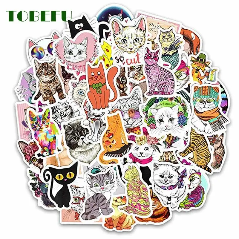 

50 PCS Kawaii Cat Sticker Animal Cartoon Lovely Children Waterproof Stickers Gift for Kids DIY Laptop Suitcase Scrapbooking Car