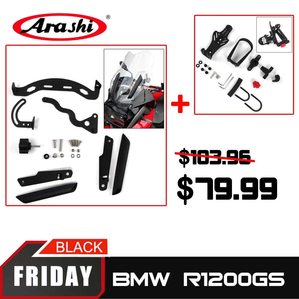 

ARASHI For BMW R1200GS LC 2013-2018 Windshield Bracket + Cup Bottle Holder Mount Adjustable Windscreen Reinforcement