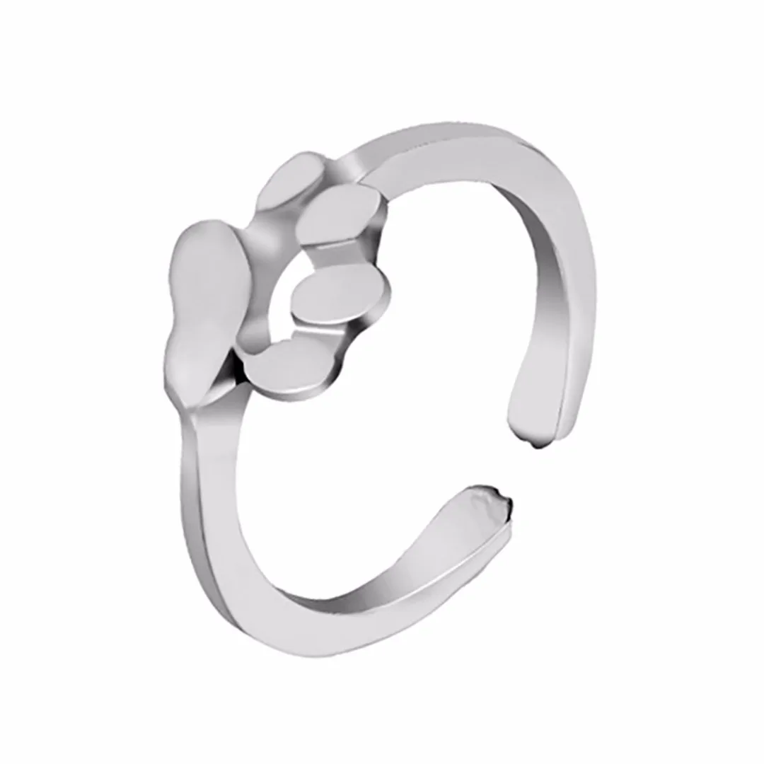 Lovely Animal Ring Vintage Cat Dog Paw Print Laides Ring Alloy Gold Silver Open Ring Pet Cute Rings Girls Kids Christmas Gift