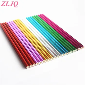 

ZLJQ 50pcs Metallic Red Silver Green Gold Foil Paper Straws for Wedding Birthday Decoration Biodegradable Straws Party Supplies