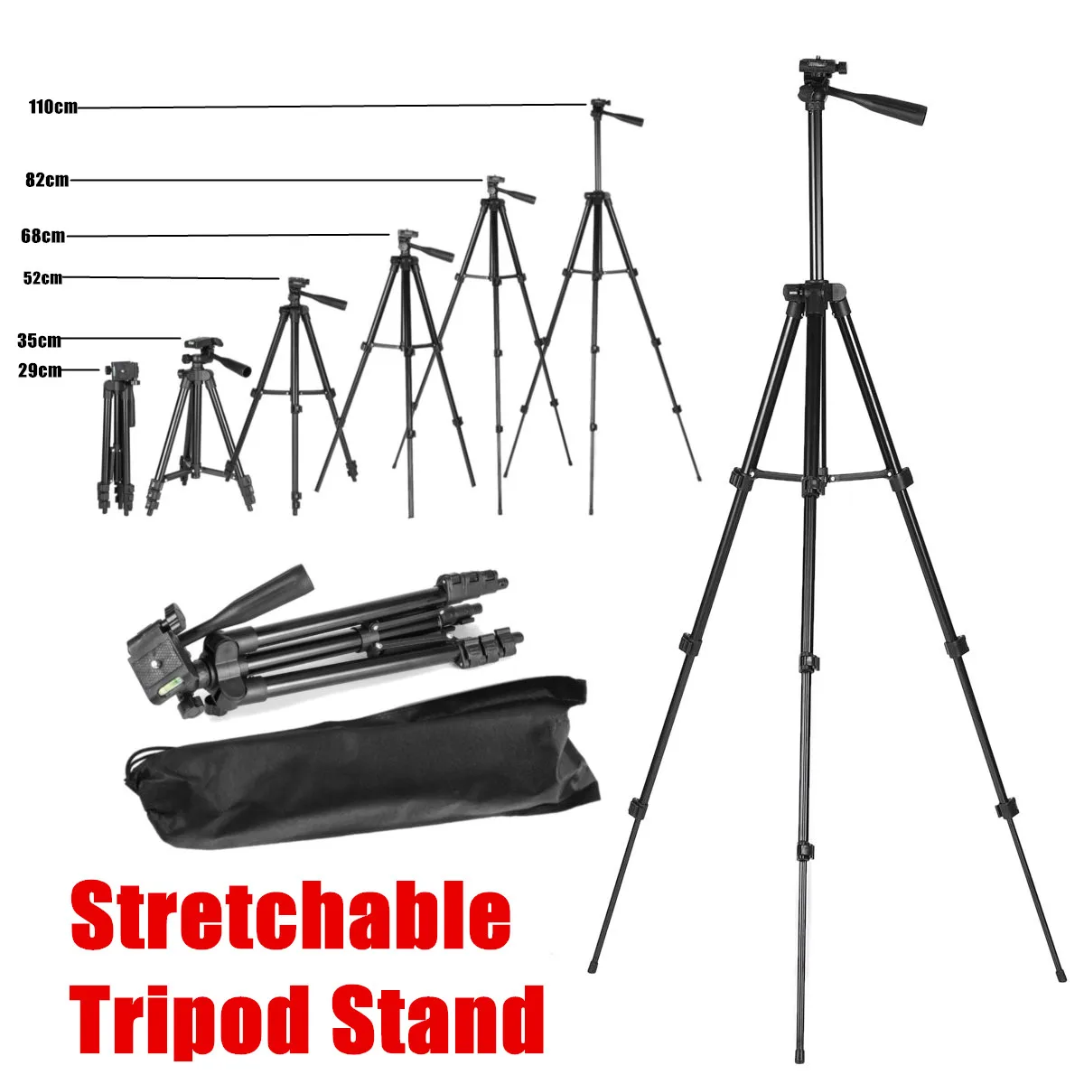  Portable 35-110 cm Tripod Stand With Rocker Arm Adjustable For Camera Phone Mount Holder Clip Brack