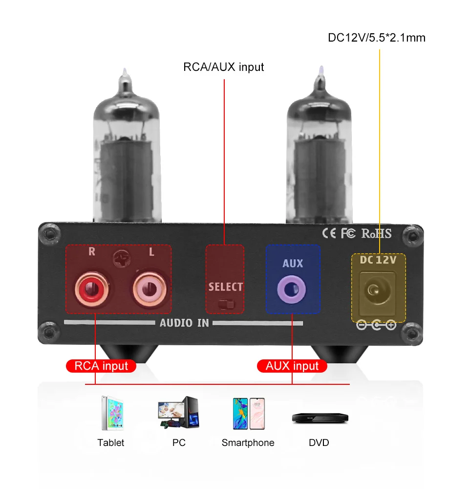 Mini Audio Portable Headphone Amplifier Board 6K4 Vacuum Tube Headphone NE5532 Op Amp Fever Bile RCA AUX Earphone Amplifier