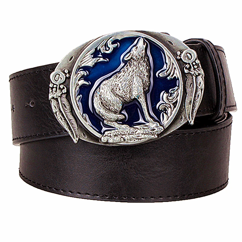 

Personality mens leather belt Wolf totem strap male leather pin buckle metal belt werewolf head male casual belts gift for men