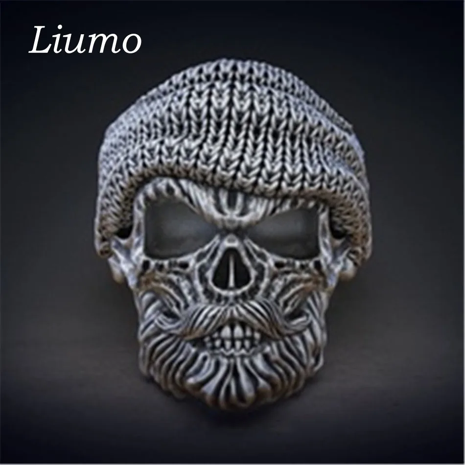 

Liumo Fashion Old Man Hat and Scarf Skull Alloy Men Biker Rings Lr983