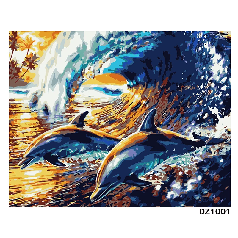 

Leaping dolphins Hand Made Paint High Quality Canvas Beautiful Painting By Numbers Surprise Gift Great Accomplishment