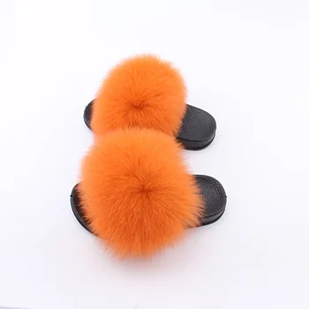 

Kids Fur Slides Baby Girls Slippers Real Fox Fur Slippers for Toddlers Cute Fluzzy Slides Fuzzy Boys Flip Flops Indoor Shoes