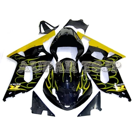 Полный обтекатели для Suzuki GSXR600 GSXR750 2000 2001 2002 2003 ABS пластиковые детали для мотоцикла капоты черного цвета с желтые языки пламени