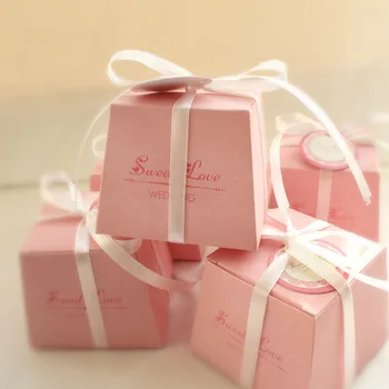 

50pcs/lot Beautiful Fresh Style Wedding Candy Box With Ribbon And Card Solid Sweet Love Warm Pink Candy Box Party Favor Gift Box