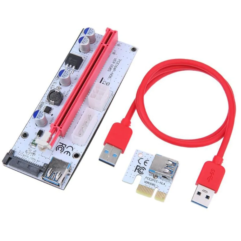 

PCI-E Riser Card PCI-E 1x to 16x with 4pin 6pin Sata Three Power Supply Port + USB Extended Cable for Bitcoin Miner