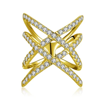 

AINUOSHI 14K Solid Yellow Gold Line-Weaving Ring Hollow Twisted Multi-Layer Band Sona Diamond Wedding Engagement Ring for Women