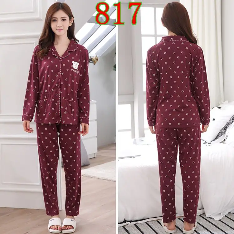 Plus Size Cotton Pajama Sets for Women Autumn Winter Long Sleeve Print Pyjama Ladies Loungewear Homewear Home Clothing