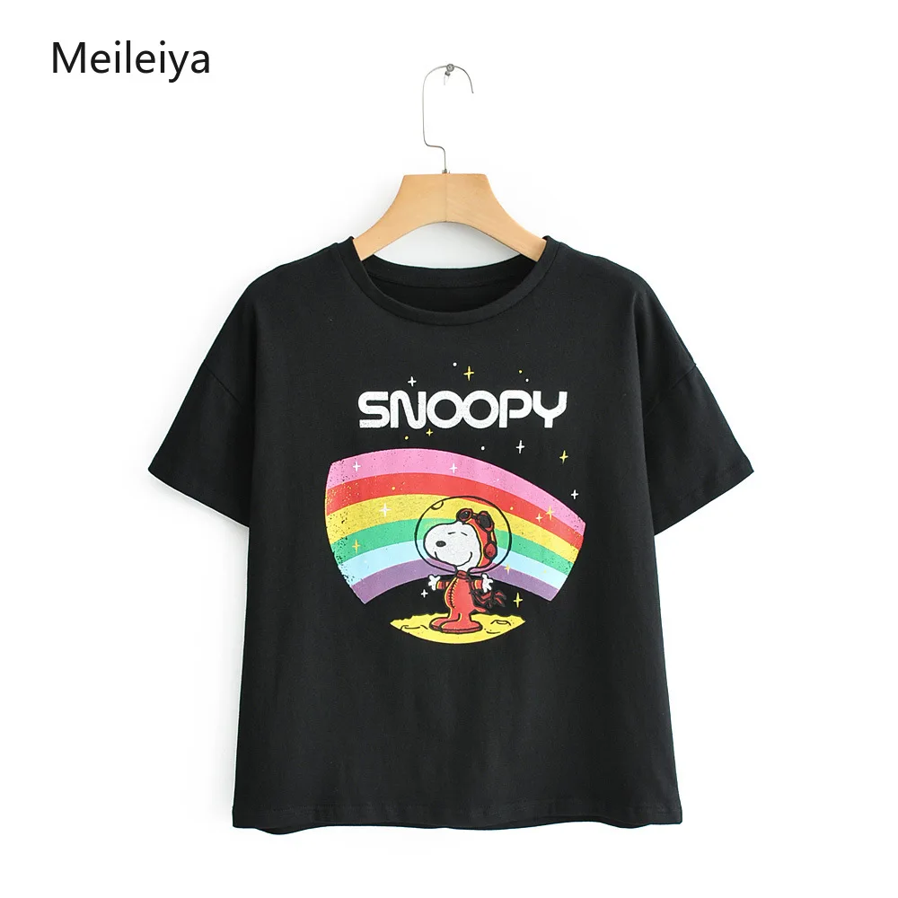

2019 Summer Women's Tshir New Manga Snoopy Printed Short Sleeved Woman T-shirt O-Neck Tops Graphic Tees