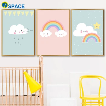 

Cartoon Cloud Rainbow Star Wall Art Canvas Painting Nordic Posters And Prints Canvas Art Wall Pictures Kids Room Baby Room Decor