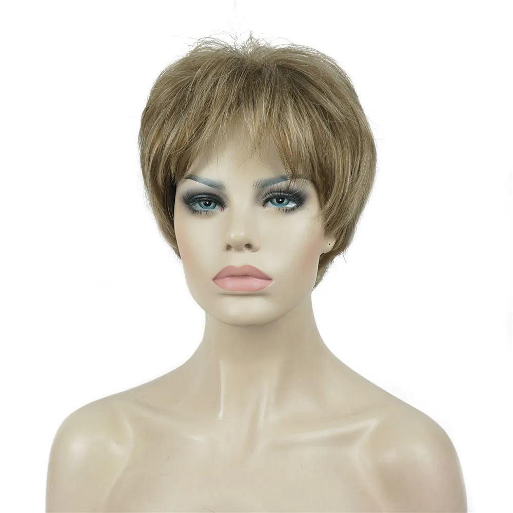 StrongBeauty женский парик короткий прямой натуральный без косточек светлый/черный