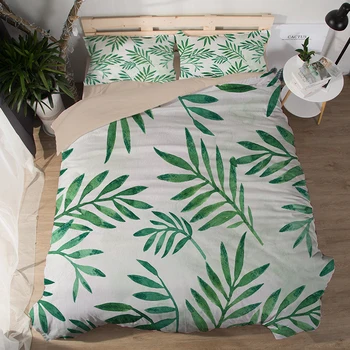 

Morden bedding set 3pcs bedding summer green cool AB side bed sheet Green duvet cover set leaf bed fashion bed set Pillowcase
