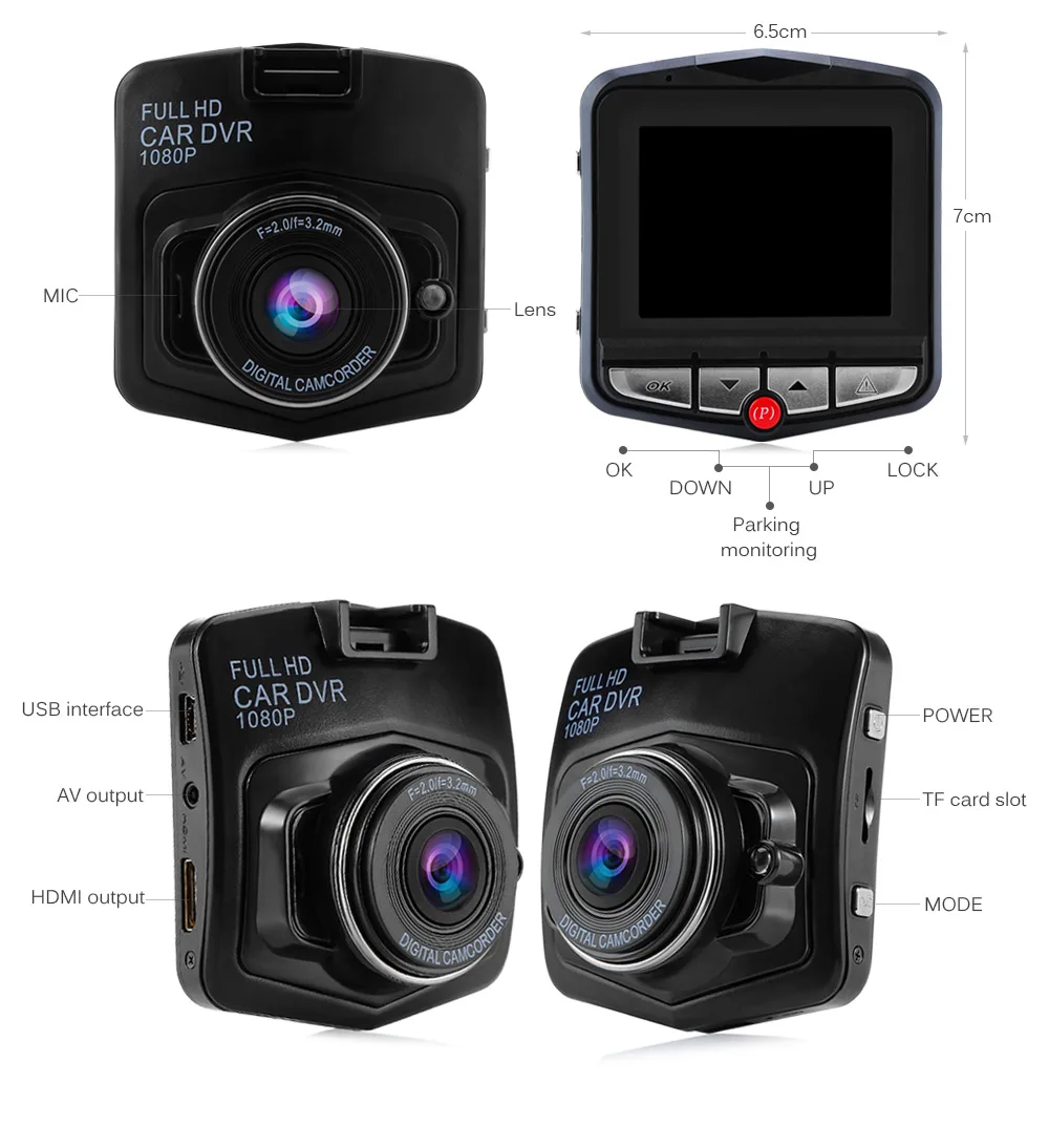 H400 HD Car Driving Recorder 170 Degree Lens / Parking Monitoring / G-sensor / Loop-cycle Recording 
