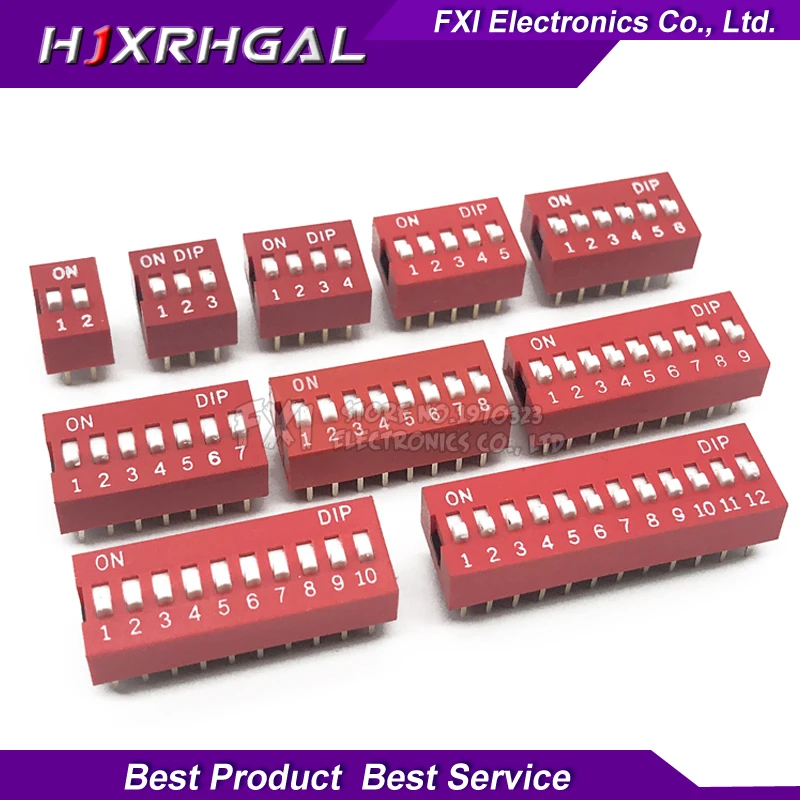 

10PCS Slide Type Switch Module 1 2 3 4 5 6 7 8 9 10 12 Bit 2.54mm Position Way DIP Red Pitch Toggle Switch Red Snap Switch