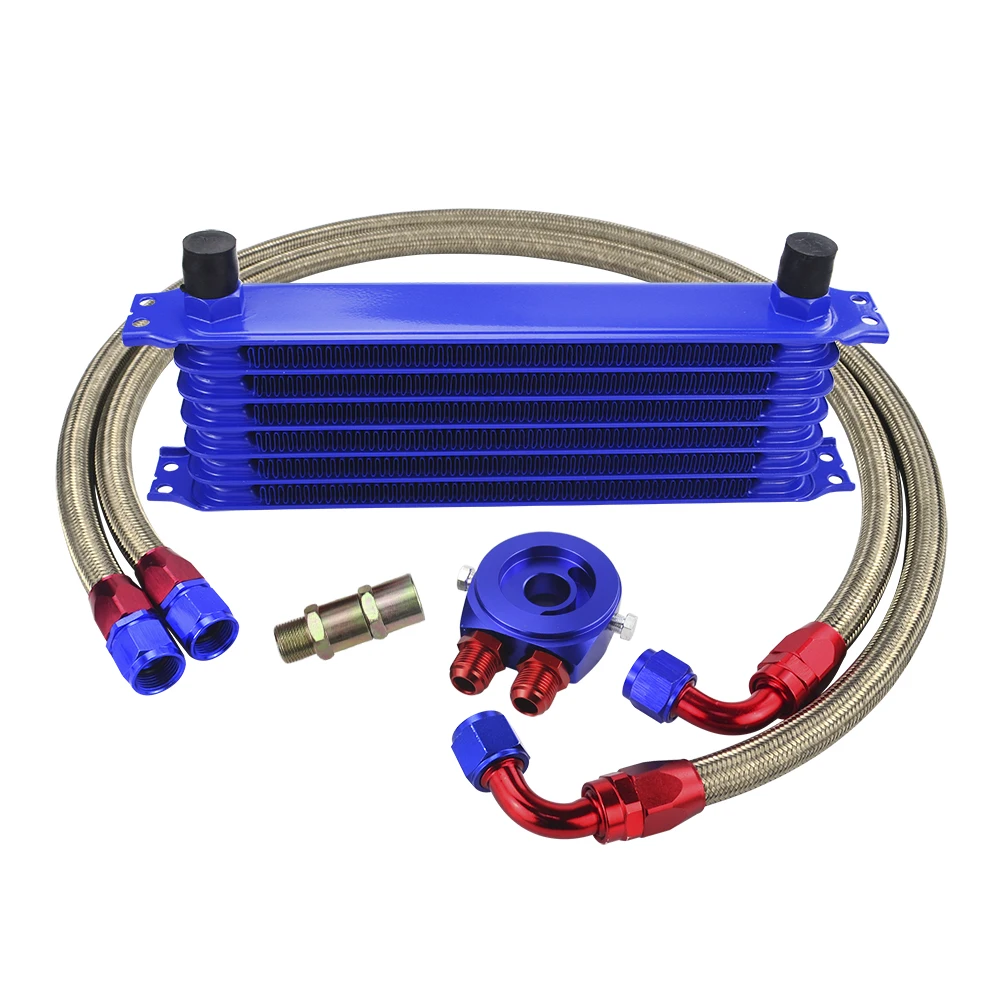 Oil cooler kit oil filter adapter Universal 7rows Oil Cooler Kit + Oil Filter Sandwich Adapter + Stainless Steel Braided Hose With PQY Sticker+Box