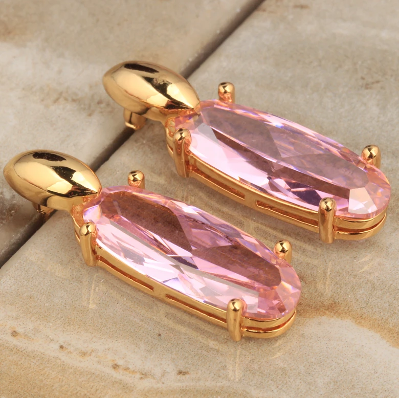 Веселый Большой овальный розовый кубического циркония камни золотым покрытием шпильки Серьги Мода для женщин's Jewelry S5438
