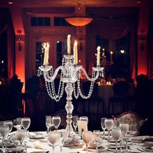 Большой chrome 5-arm лампы для подсвечника Ресторан crystal настольная лампа стеклянный канделябр Свадебная вечеринка столовая светодио дный подсвечники