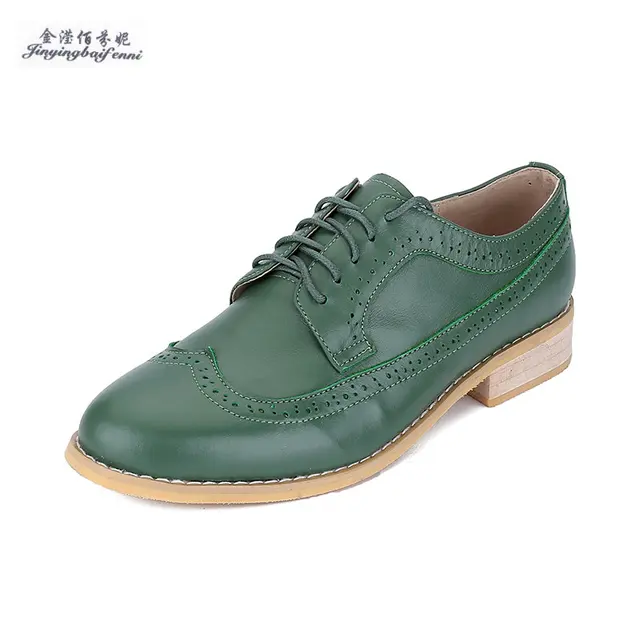 Fashion new Video real images green Genuine Leather oxford shoes for