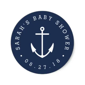 

3.8cm Nautical Navy and White Anchor Baby Shower Classic Round Sticker