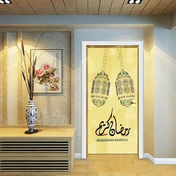 

Door Stickers Islamic Style Wall Poster Vintage Wooden Door Wall Decals Living Room Mural Wall Stickers Home Decoration